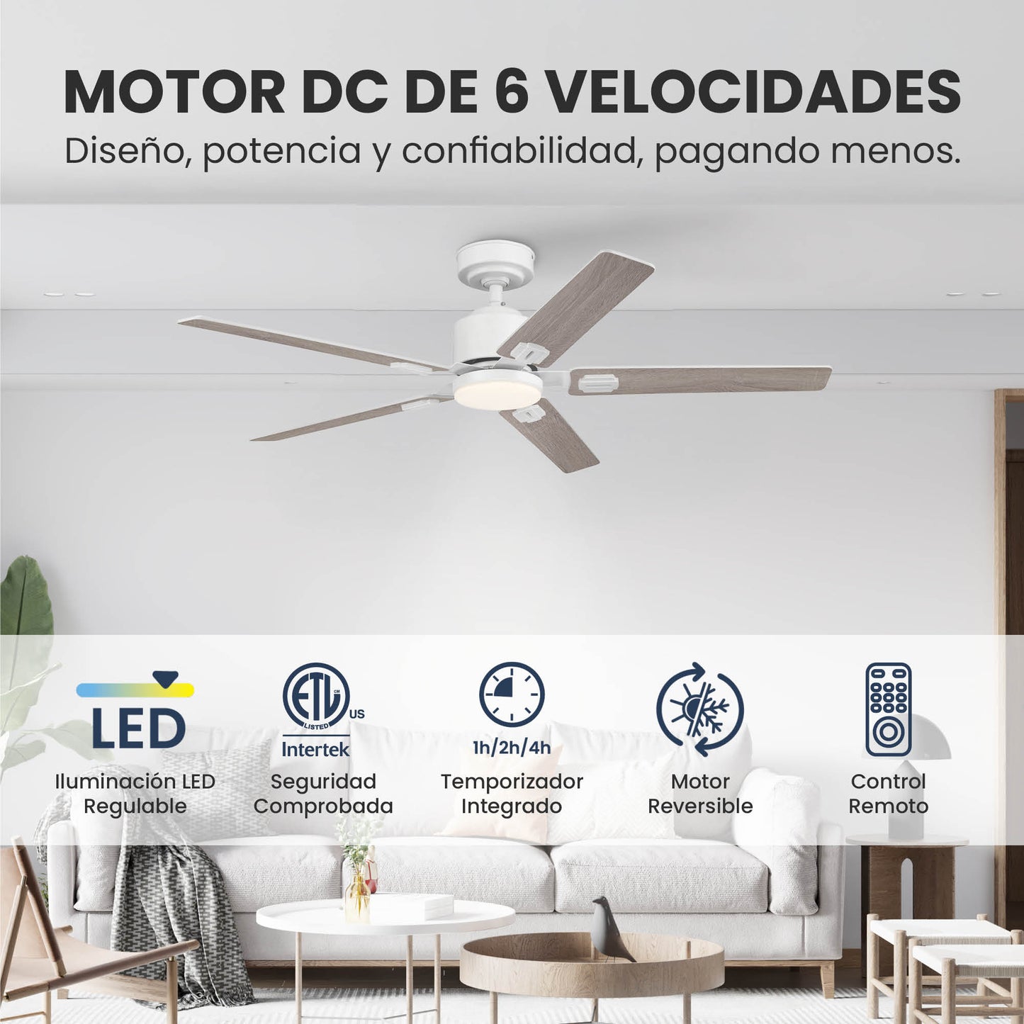 Ventilador de Techo Elevé Comfort M5 5 Aspas 52 Pulgadas