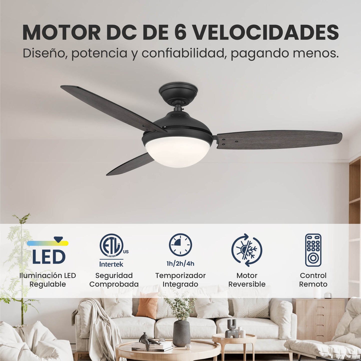 Ventilador de Techo Elevé Comfort M2 3 Aspas 52 Pulgadas