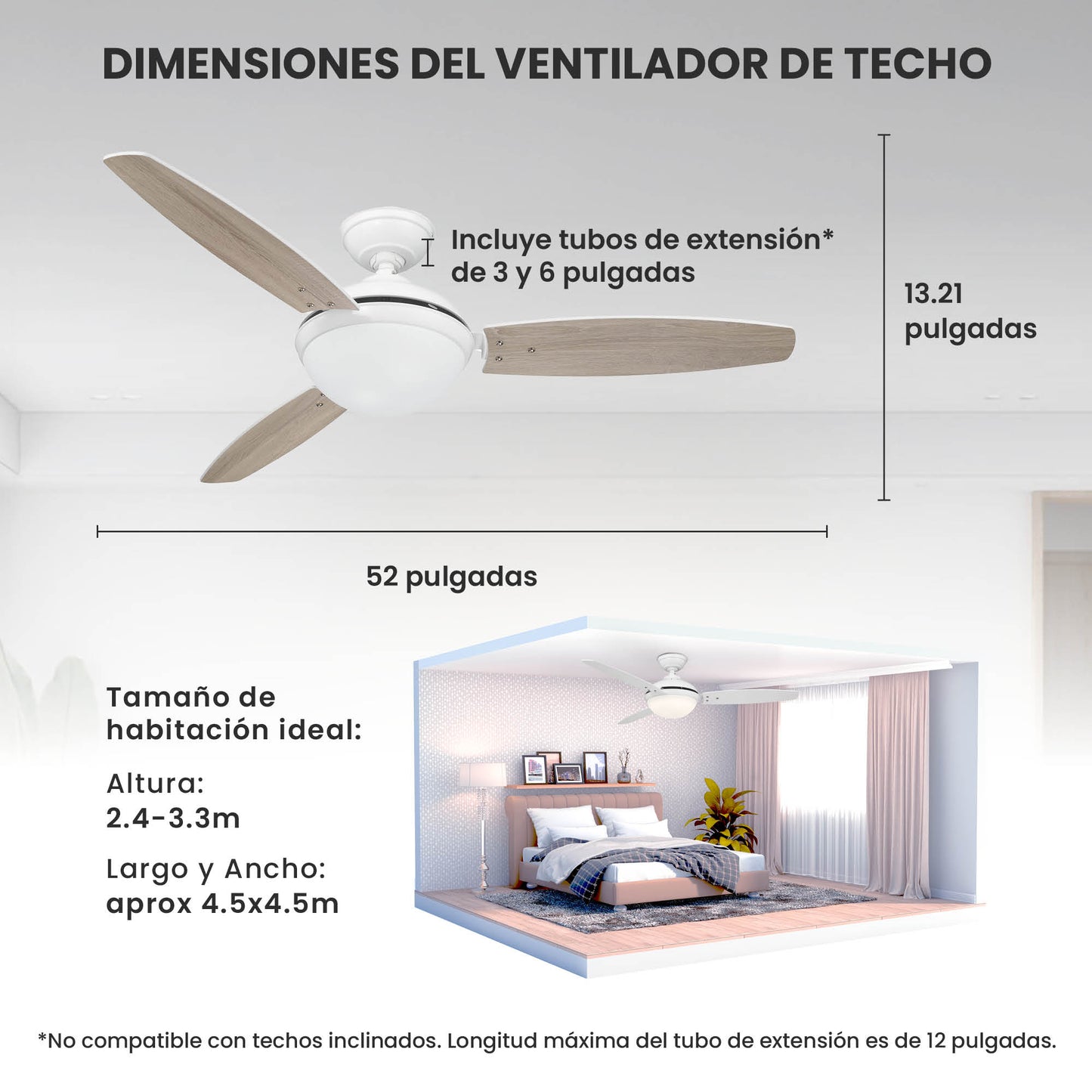 Ventilador de Techo Elevé Comfort M2 3 Aspas 52 Pulgadas