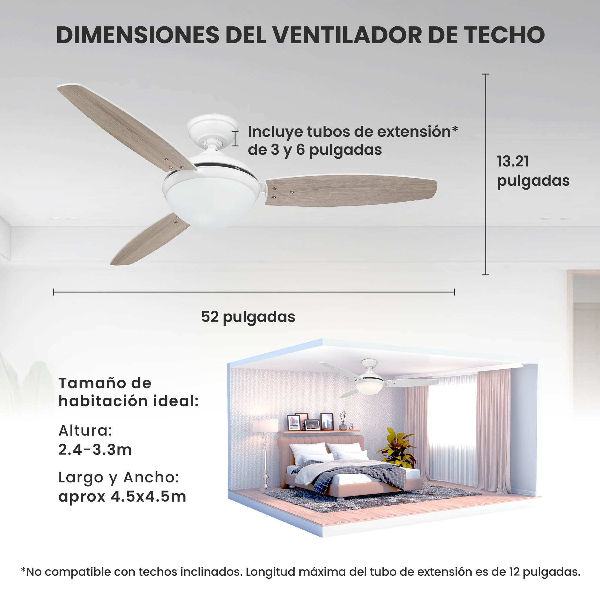Ventilador de Techo Elevé Comfort M2 3 Aspas 52 Pulgadas