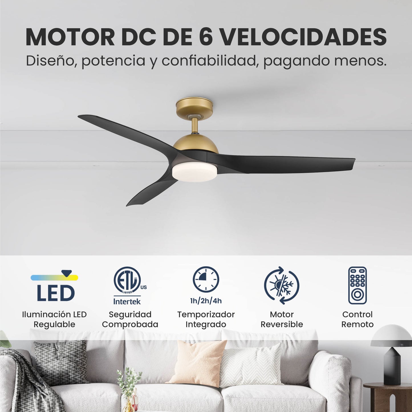 Ventilador de Techo Elevé Comfort M3 3 Aspas 52 Pulgadas