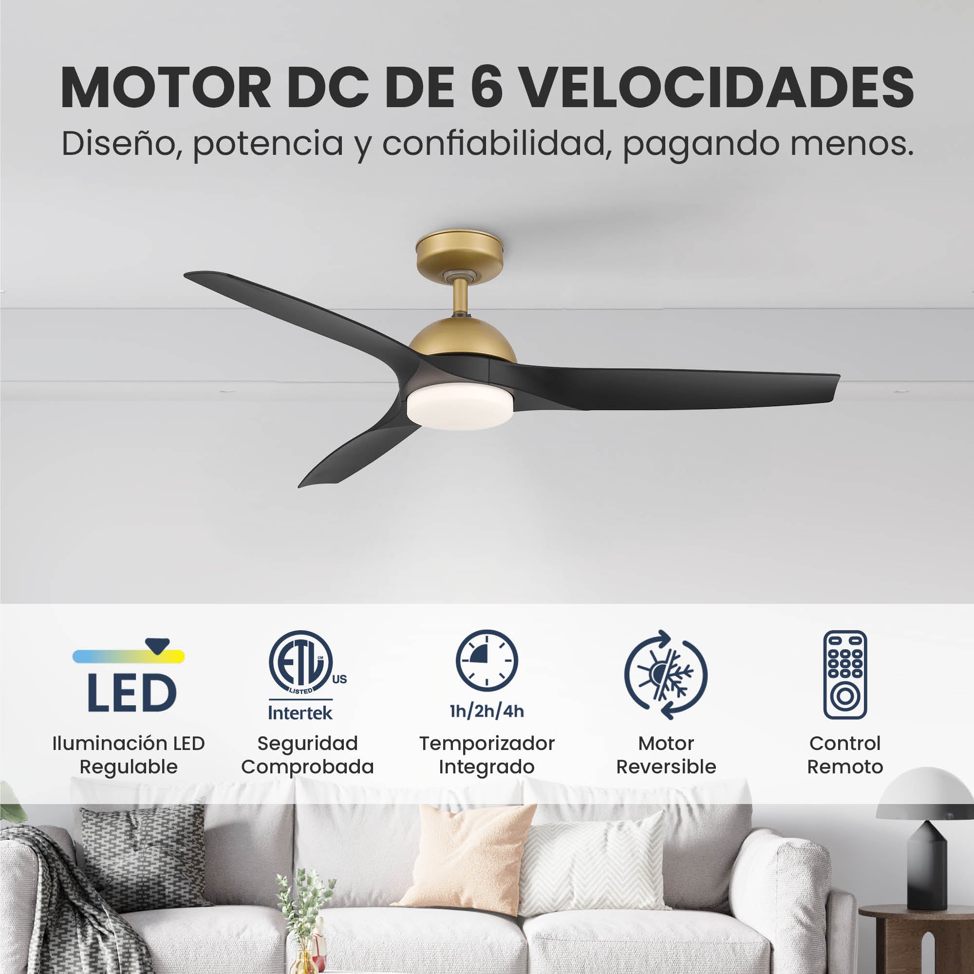 Ventilador de Techo Elevé Comfort M3 3 Aspas 52 Pulgadas