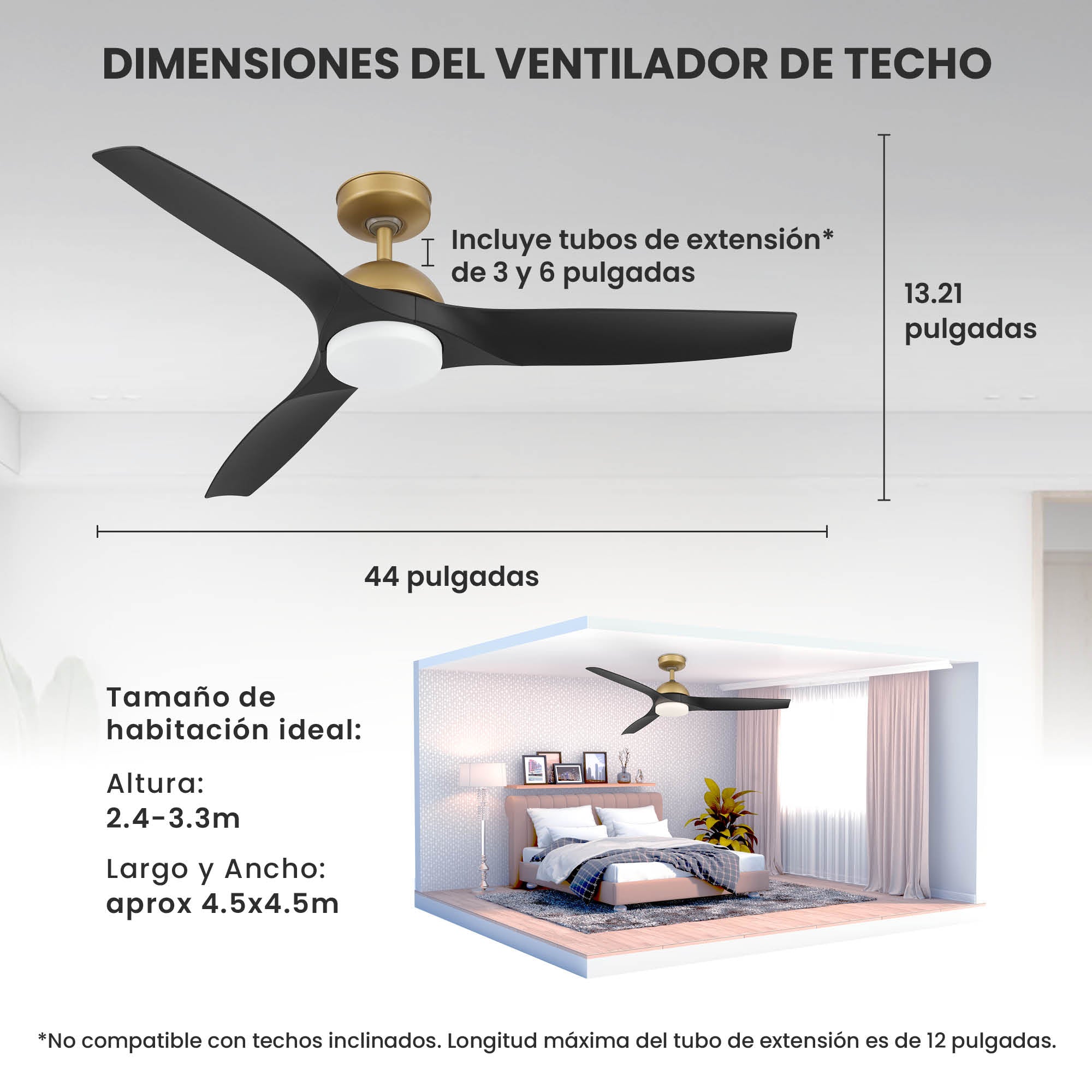 Ventilador de Techo Elevé Comfort M3 3 Aspas 52 Pulgadas
