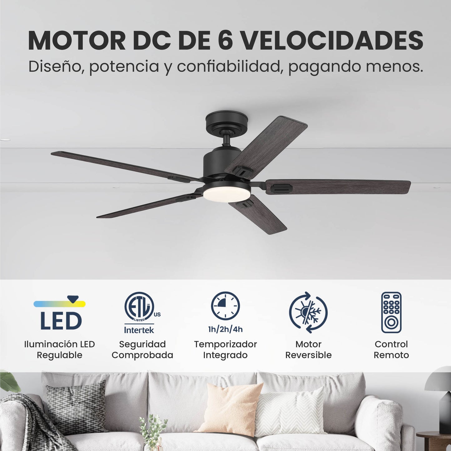 Ventilador de Techo Elevé Comfort M5 5 Aspas 52 Pulgadas