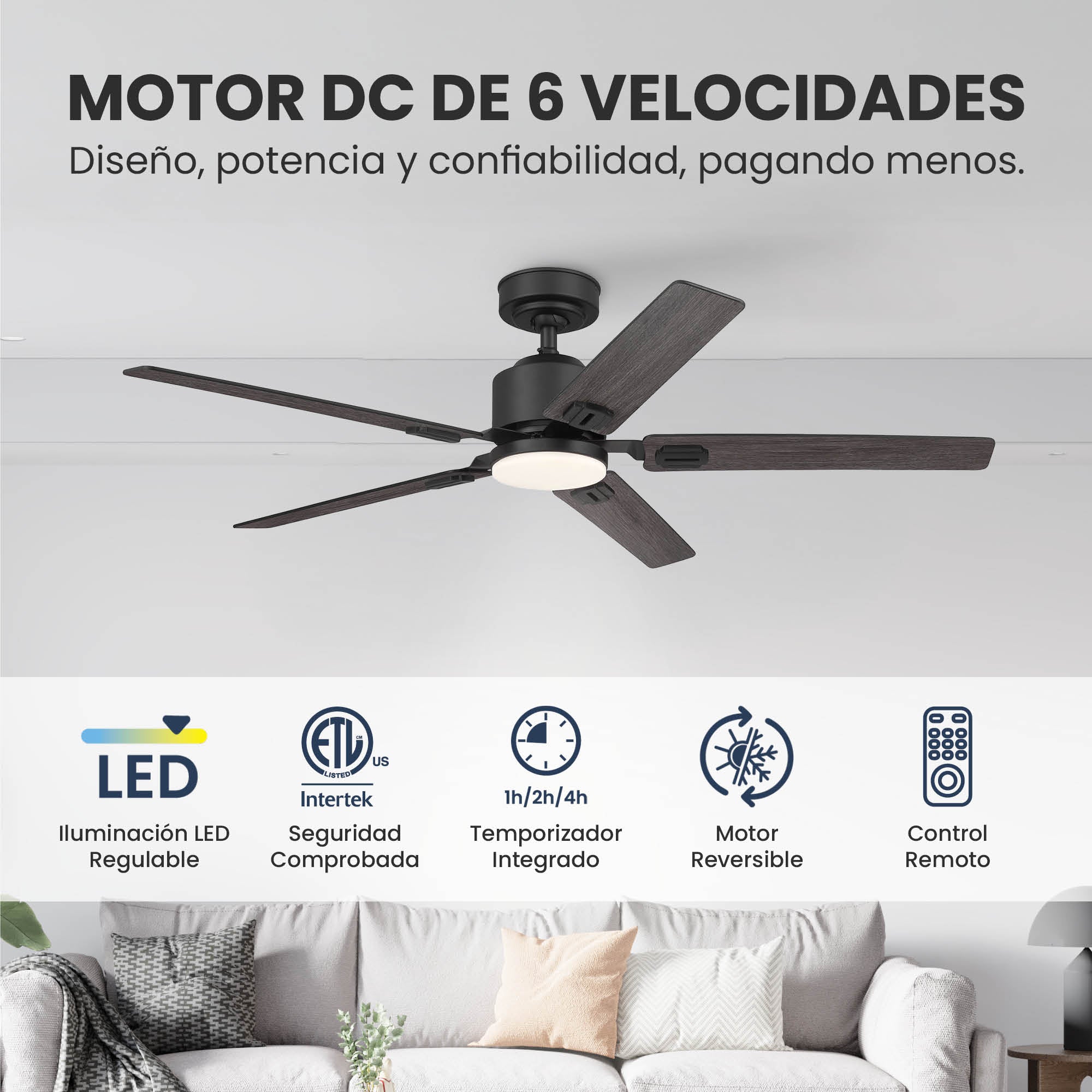 Ventilador de Techo Elevé Comfort M5 5 Aspas 52 Pulgadas
