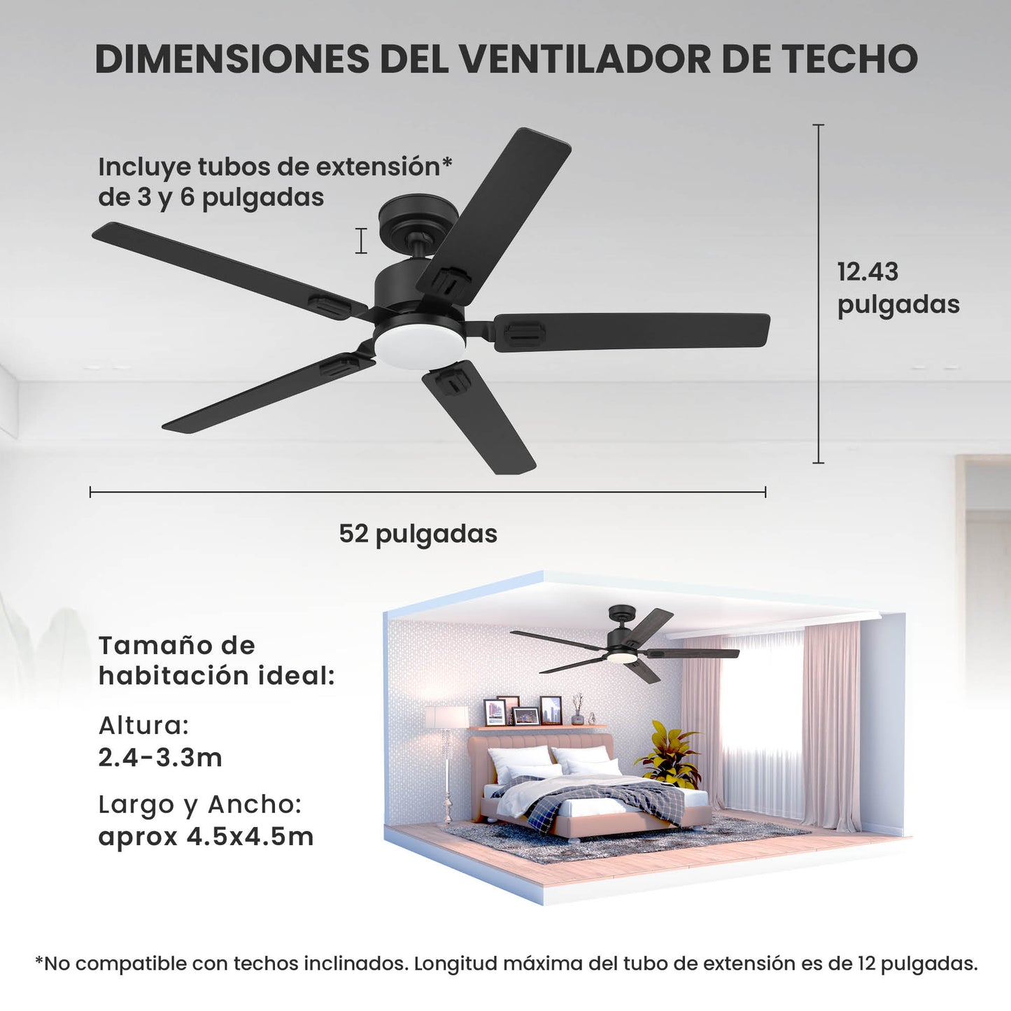 Ventilador de Techo Elevé Comfort M5 5 Aspas 52 Pulgadas