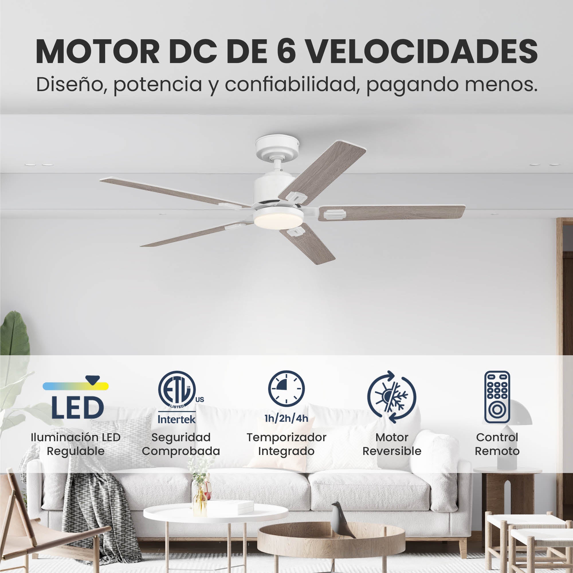 Ventilador de Techo Elevé Comfort M5 5 Aspas 52 Pulgadas