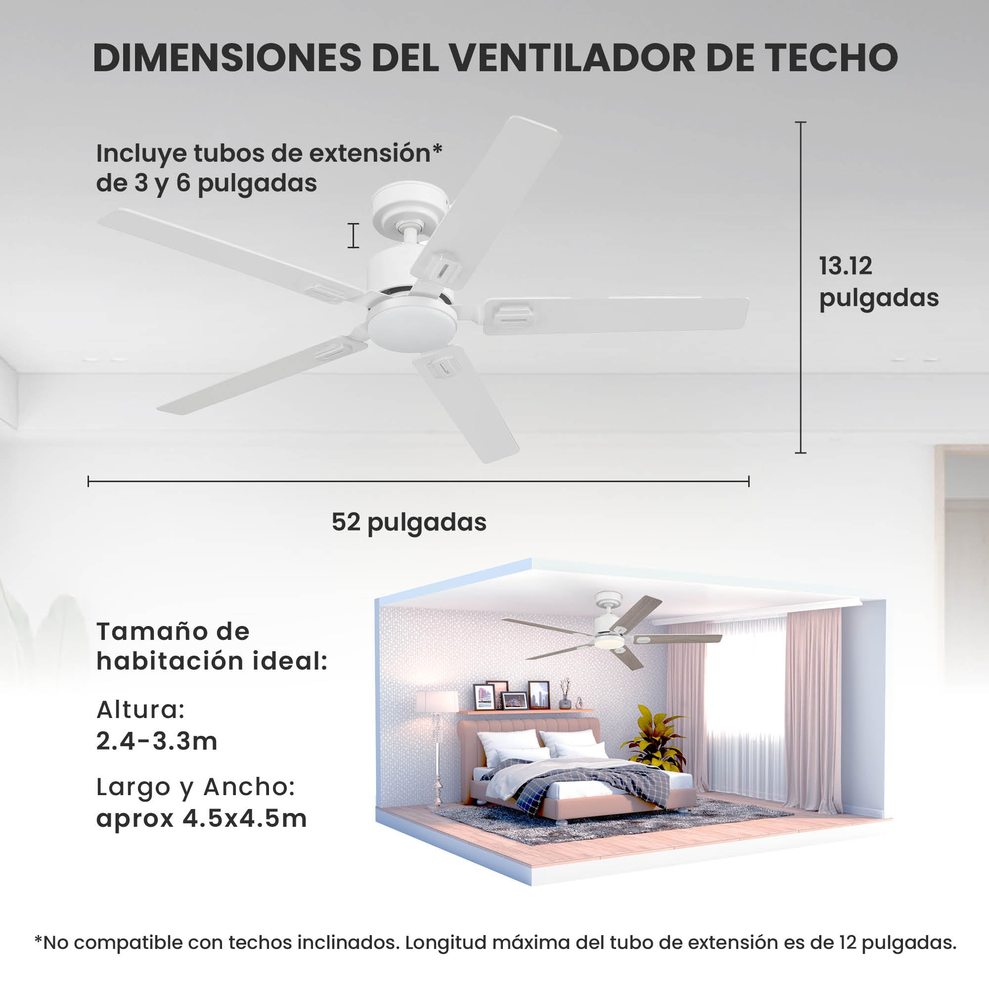 Ventilador de Techo Elevé Comfort M5 5 Aspas 52 Pulgadas