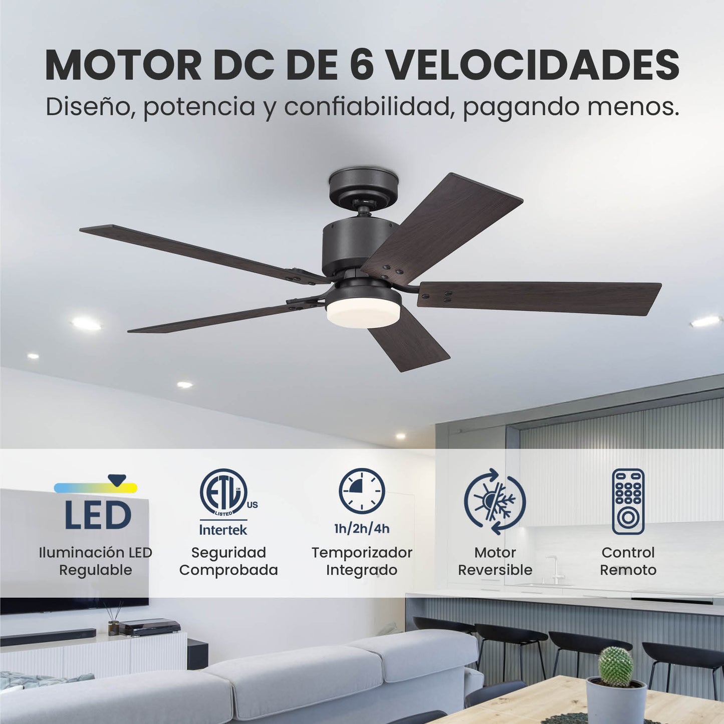 Ventilador de Techo Elevé Comfort M4 5 Aspas 52 Pulgadas