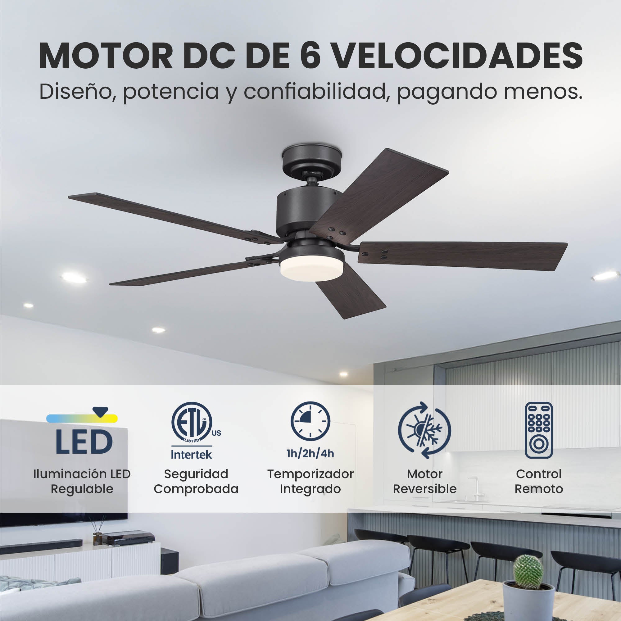Ventilador de Techo Elevé Comfort M4 5 Aspas 52 Pulgadas