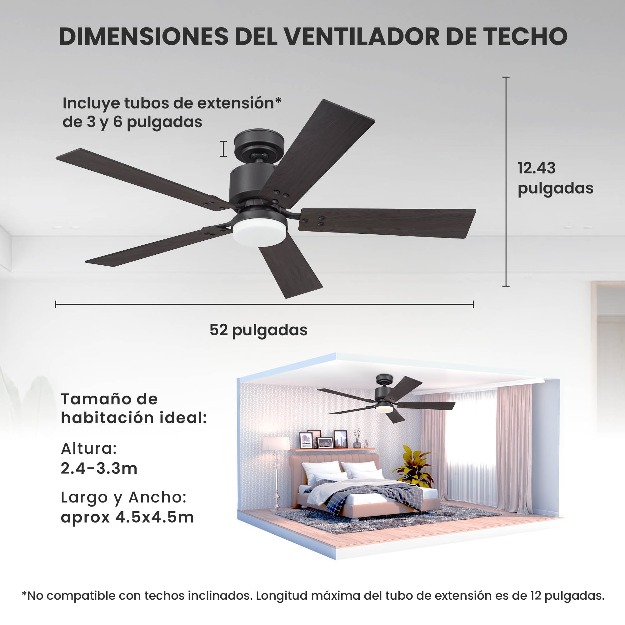 Ventilador de Techo Elevé Comfort M4 5 Aspas 52 Pulgadas