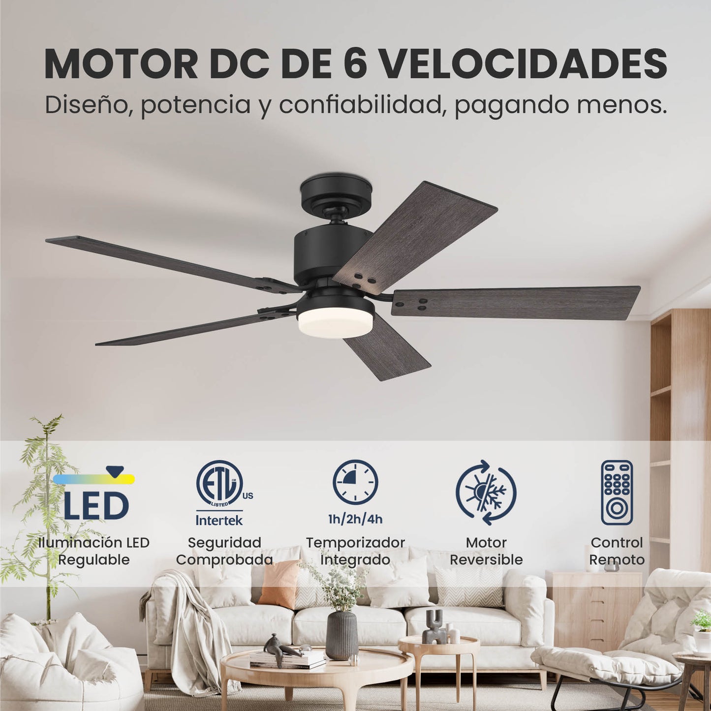 Ventilador de Techo Elevé Comfort M4 5 Aspas 52 Pulgadas