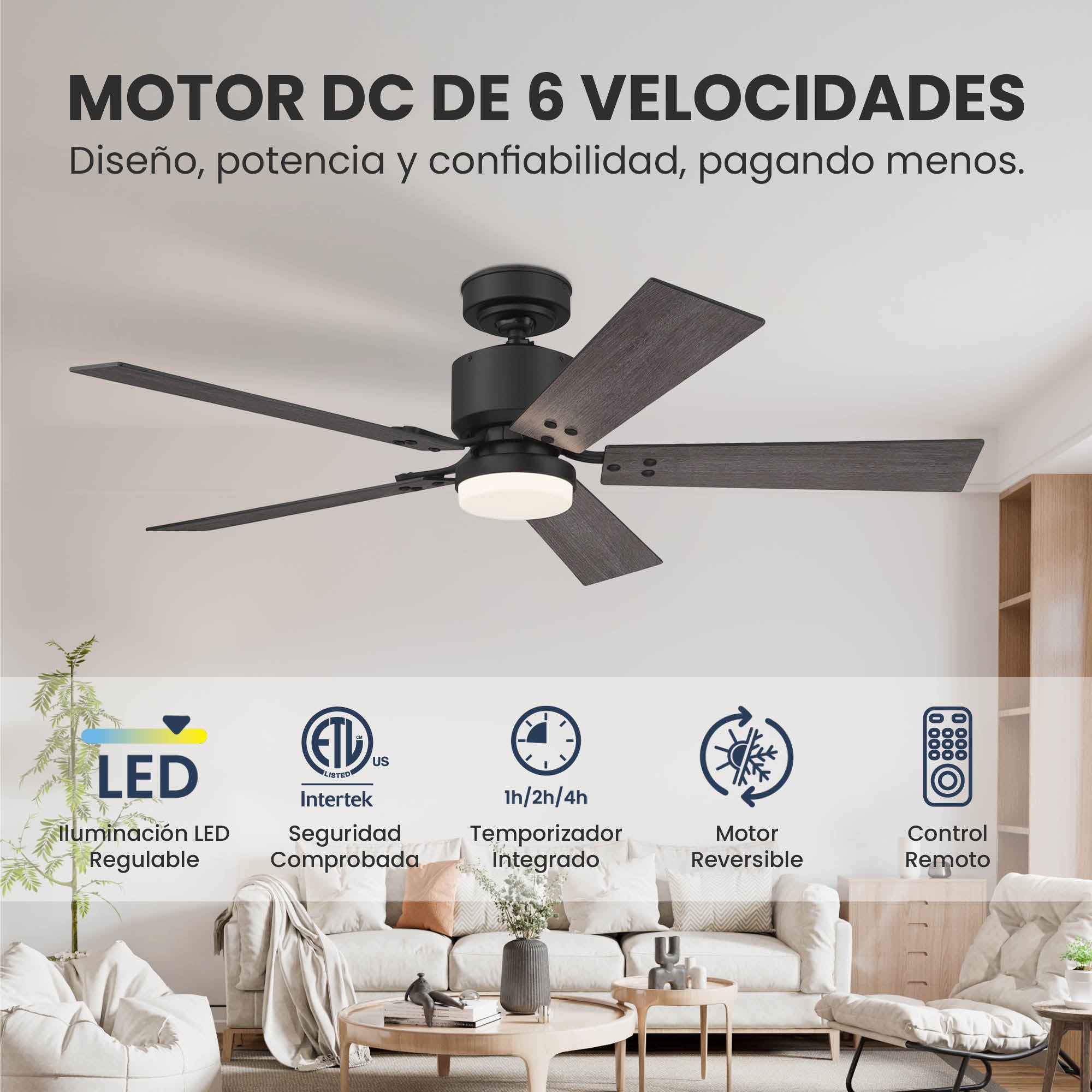 Ventilador de Techo Elevé Comfort M4 5 Aspas 52 Pulgadas