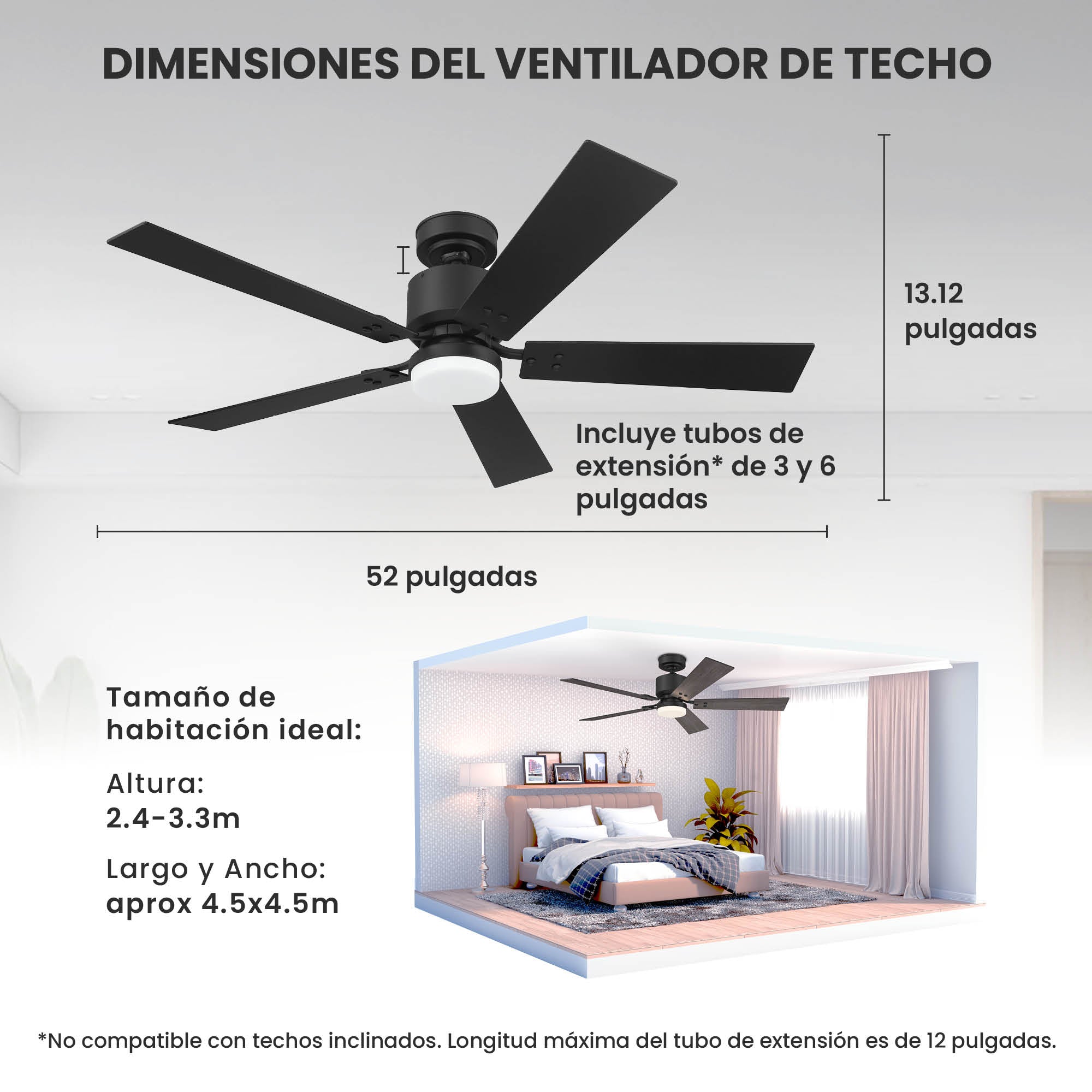 Ventilador de Techo Elevé Comfort M4 5 Aspas 52 Pulgadas