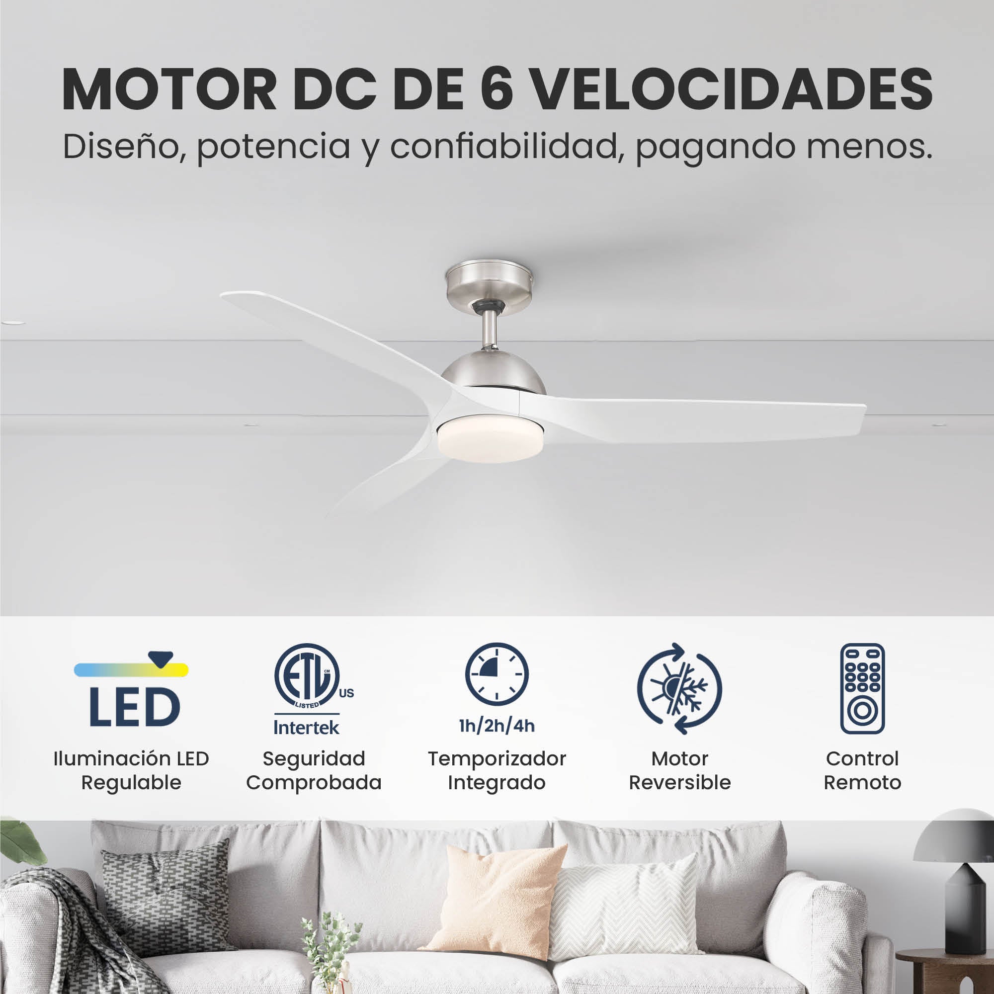 Ventilador de Techo Elevé Comfort M3 3 Aspas 52 Pulgadas