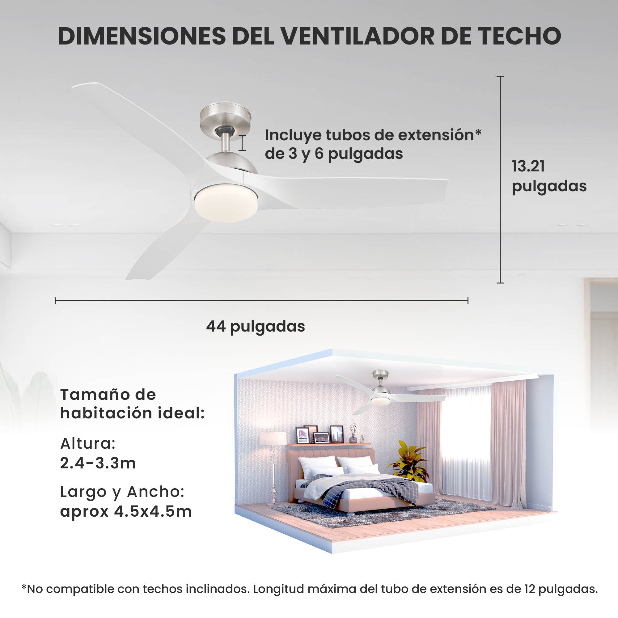 Ventilador de Techo Elevé Comfort M3 3 Aspas 52 Pulgadas