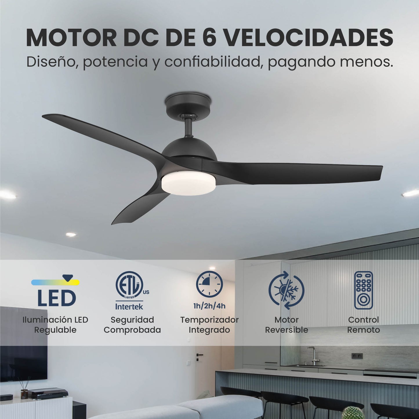 Ventilador de Techo Elevé Comfort M3 3 Aspas 52 Pulgadas