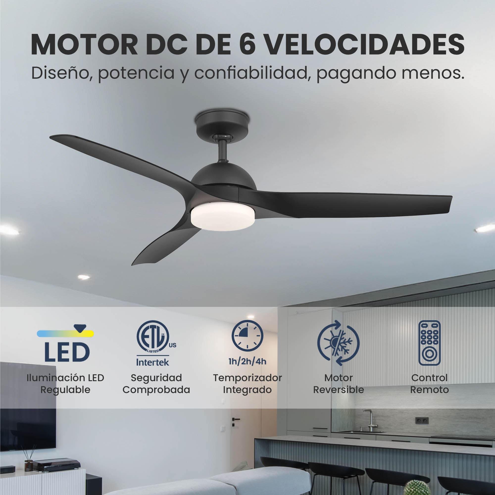 Ventilador de Techo Elevé Comfort M3 3 Aspas 52 Pulgadas