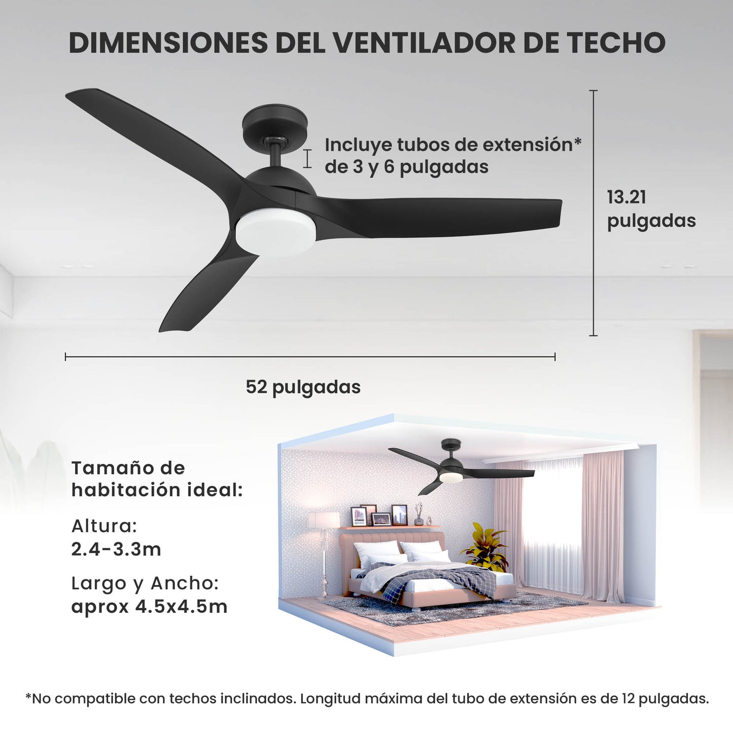Ventilador de Techo Elevé Comfort M3 3 Aspas 52 Pulgadas