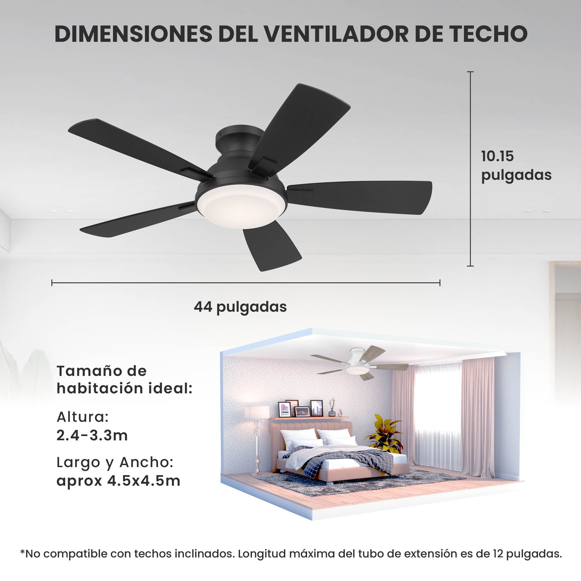 Ventilador de Techo Elevé Comfort M1 Perfil Bajo 5 Aspas 44 Pulgadas - HUNTER FAN