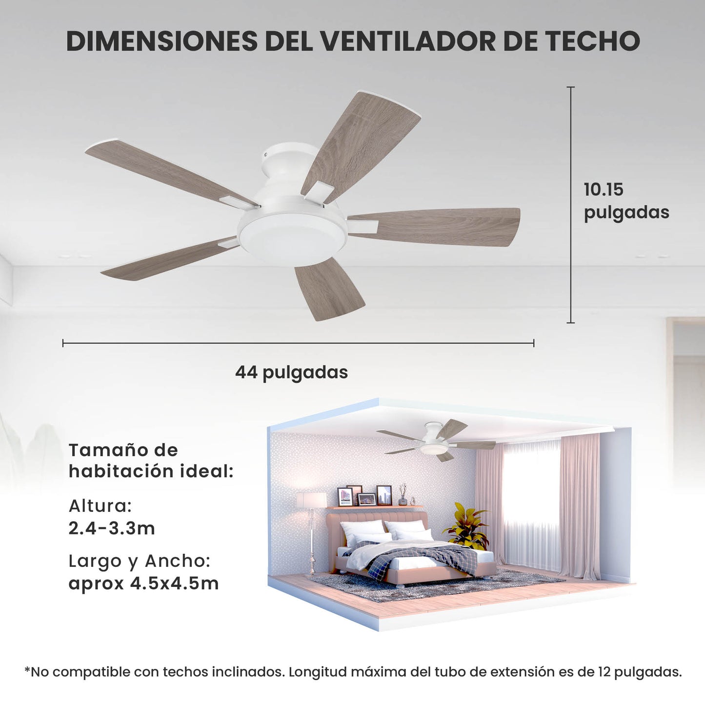 Ventilador de Techo Elevé Comfort M1 Perfil Bajo 5 Aspas 44 Pulgadas - HUNTER FAN