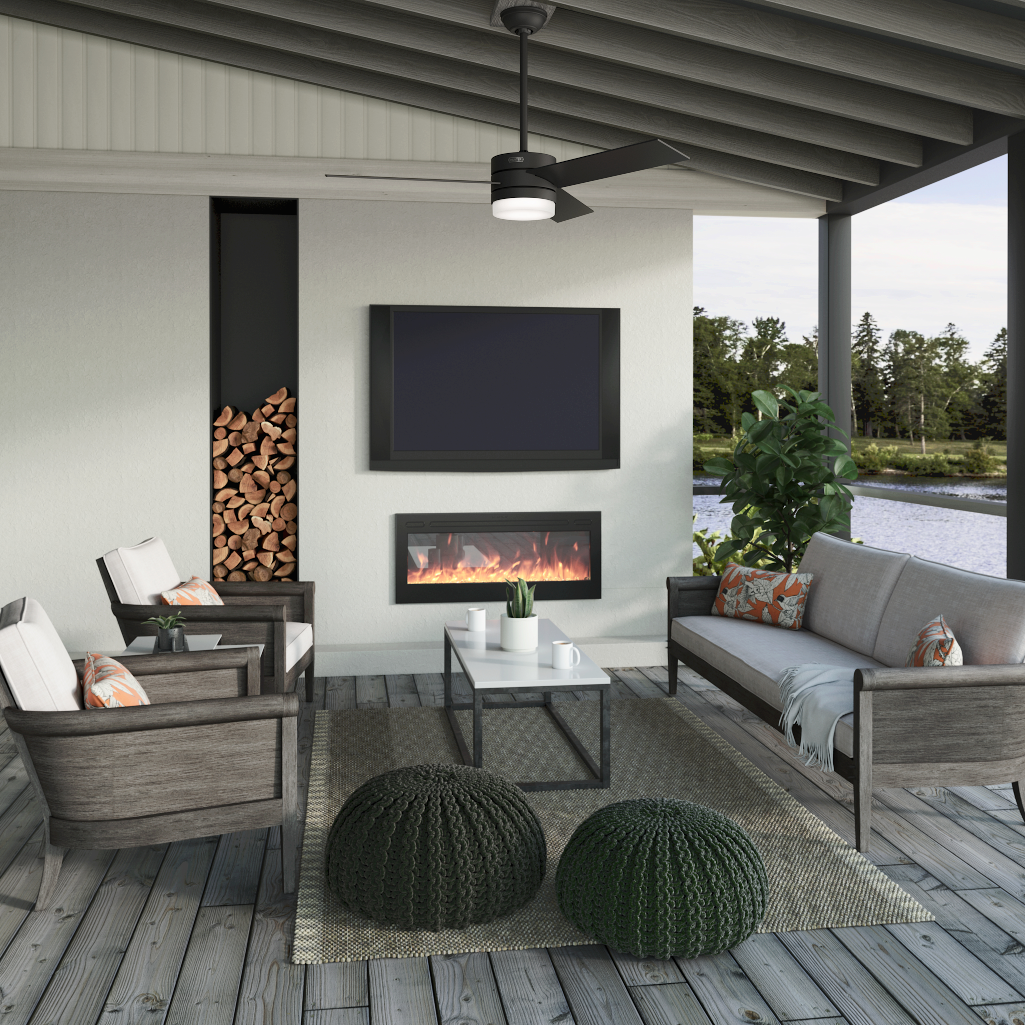 Ventilador de Techo Exeter con Luz para Exterior 54 pulgadas