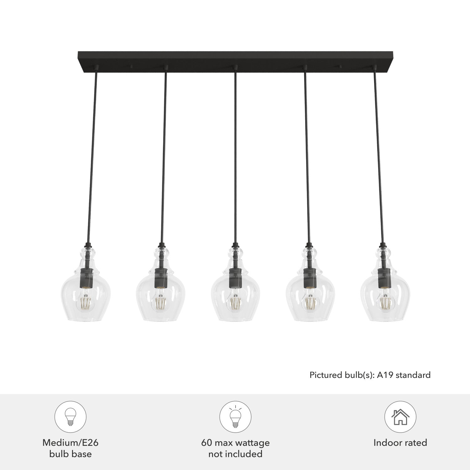 candelabro maple park 5 luces linear lighting hunter noble bronze - clear| 4